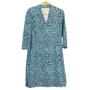 J. McLaughlin IVANA DRESS Women’s M NAVY/BLUE Mosaic PRINT CATALINA CLOTH